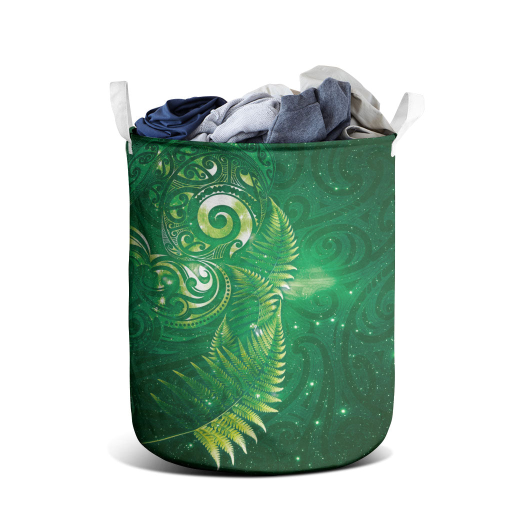 Aotearoa New Zealand New Year Laundry Basket Tribal Koru Tattoo Green Galaxy Maori Silver Fern LT03 - Polynesian Pride
