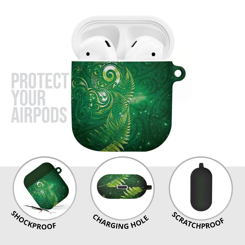 Aotearoa New Zealand New Year AirPods Case Tribal Koru Tattoo Green Galaxy Maori Silver Fern LT03 - Polynesian Pride