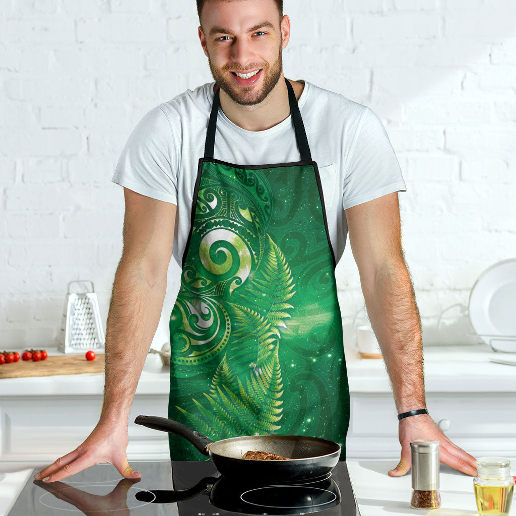 Aotearoa New Zealand New Year Apron Tribal Koru Tattoo Green Galaxy Maori Silver Fern