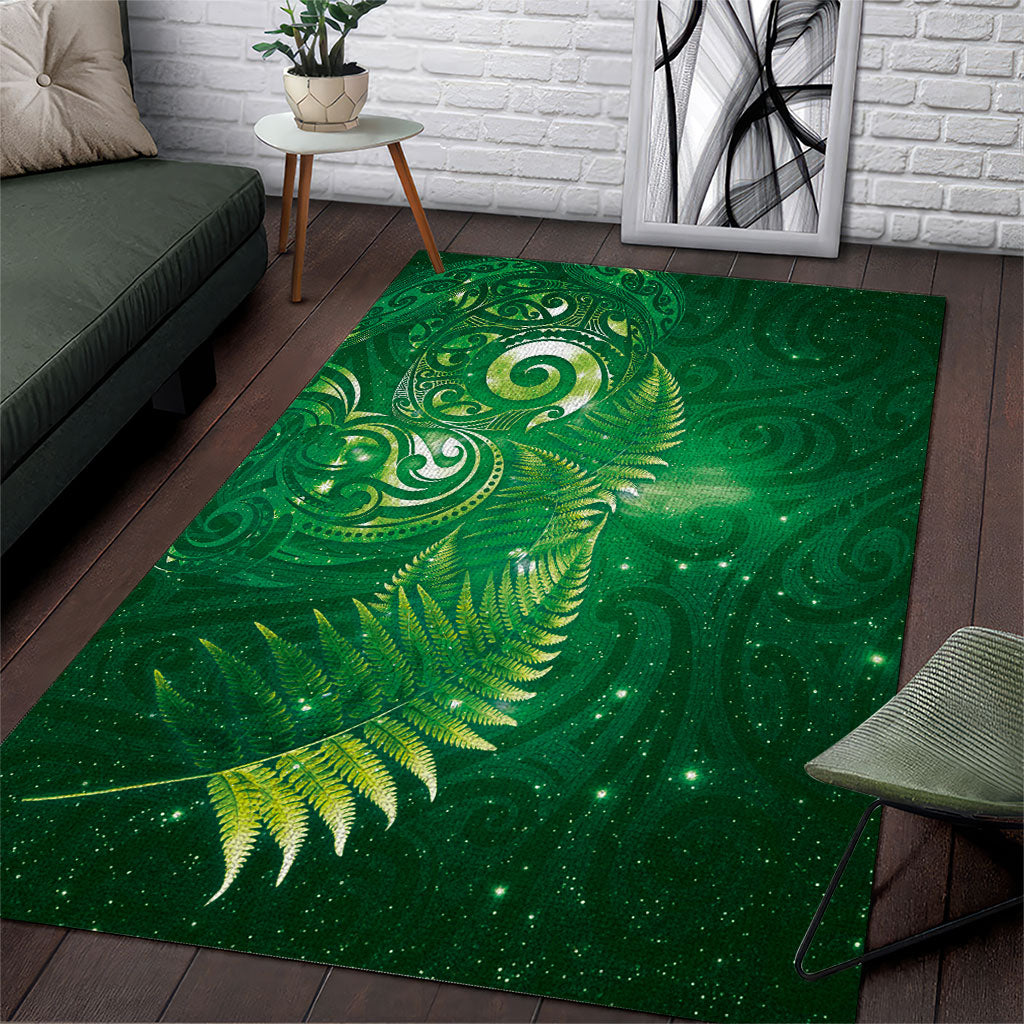Aotearoa New Zealand New Year Area Rug Tribal Koru Tattoo Green Galaxy Maori Silver Fern LT03 Green - Polynesian Pride