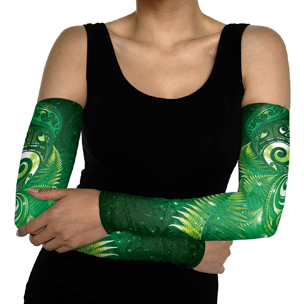 Aotearoa New Zealand New Year Arm Sleeves Tribal Koru Tattoo Green Galaxy Maori Silver Fern LT03 - Polynesian Pride
