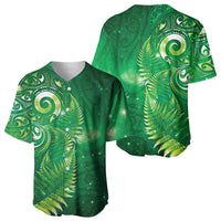 Aotearoa New Zealand New Year Baseball Jersey Tribal Koru Tattoo Green Galaxy Maori Silver Fern LT03 - Polynesian Pride