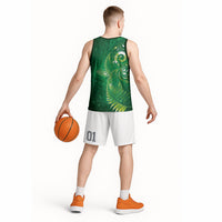 Aotearoa New Zealand New Year Basketball Jersey Tribal Koru Tattoo Green Galaxy Maori Silver Fern LT03 - Polynesian Pride