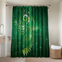 Aotearoa New Zealand New Year Bathroom Set Tribal Koru Tattoo Green Galaxy Maori Silver Fern LT03 Shower Curtain Only Green - Polynesian Pride