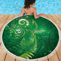 Aotearoa New Zealand New Year Beach Blanket Tribal Koru Tattoo Green Galaxy Maori Silver Fern LT03 - Polynesian Pride