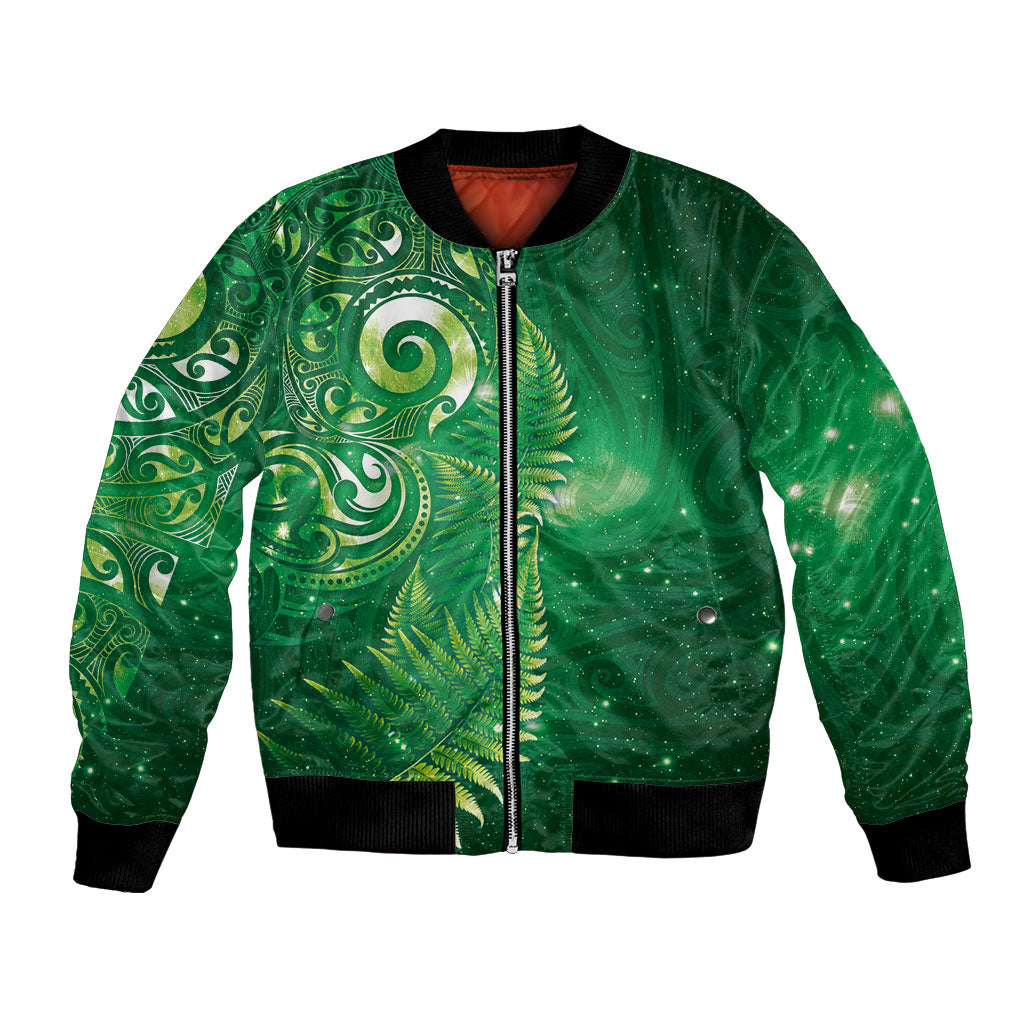 Aotearoa New Zealand New Year Bomber Jacket Tribal Koru Tattoo Green Galaxy Maori Silver Fern