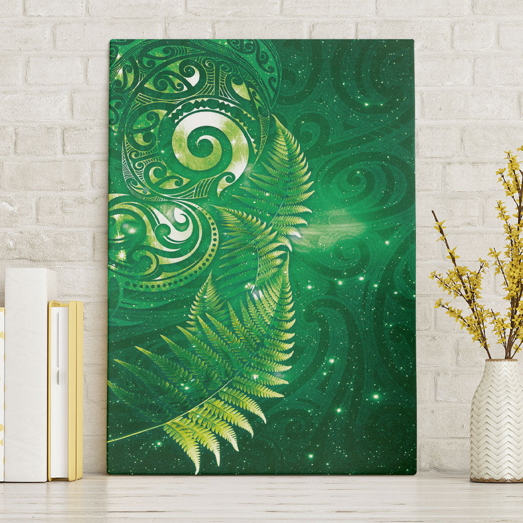 Aotearoa New Zealand New Year Canvas Wall Art Tribal Koru Tattoo Green Galaxy Maori Silver Fern LT03 Without Frame Green - Polynesian Pride