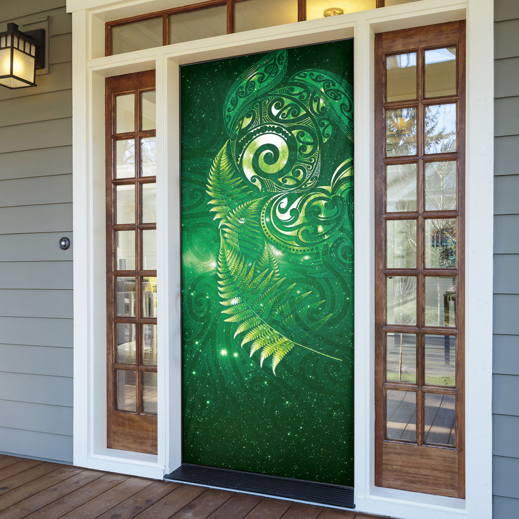 Aotearoa New Zealand New Year Door Cover Tribal Koru Tattoo Green Galaxy Maori Silver Fern LT03 - Polynesian Pride