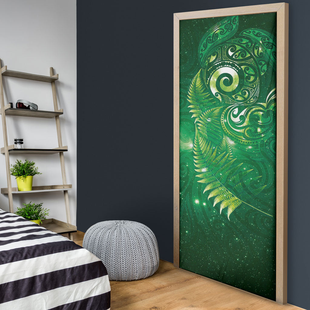 Aotearoa New Zealand New Year Door Cover Tribal Koru Tattoo Green Galaxy Maori Silver Fern LT03 - Polynesian Pride