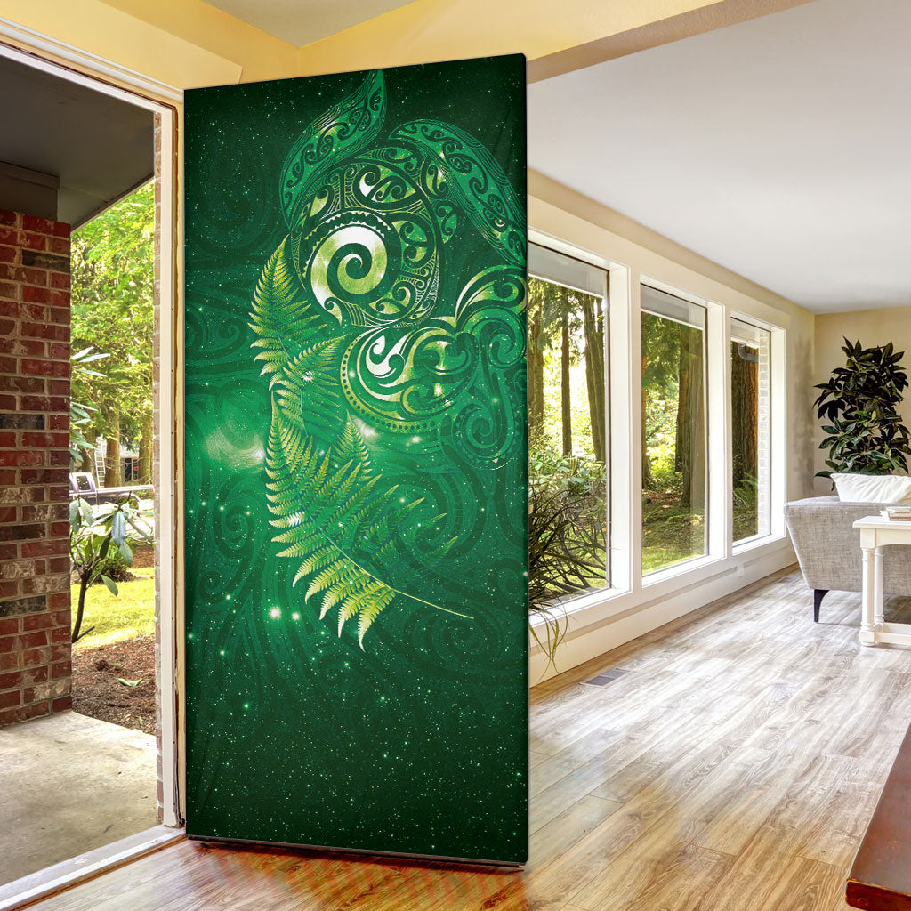 Aotearoa New Zealand New Year Door Cover Tribal Koru Tattoo Green Galaxy Maori Silver Fern LT03 - Polynesian Pride