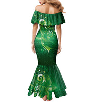 Aotearoa New Zealand New Year Family Matching Mermaid Dress and Hawaiian Shirt Tribal Koru Tattoo Green Galaxy Maori Silver Fern LT03 - Polynesian Pride