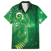 Aotearoa New Zealand New Year Family Matching Puletasi and Hawaiian Shirt Tribal Koru Tattoo Green Galaxy Maori Silver Fern LT03 Dad's Shirt - Short Sleeve Green - Polynesian Pride
