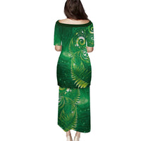 Aotearoa New Zealand New Year Family Matching Puletasi and Hawaiian Shirt Tribal Koru Tattoo Green Galaxy Maori Silver Fern LT03 - Polynesian Pride