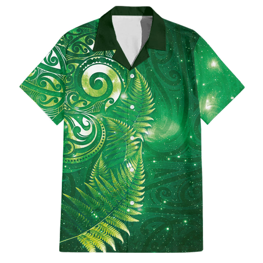 Aotearoa New Zealand New Year Family Matching Short Sleeve Bodycon Dress and Hawaiian Shirt Tribal Koru Tattoo Green Galaxy Maori Silver Fern LT03 Dad's Shirt - Short Sleeve Green - Polynesian Pride