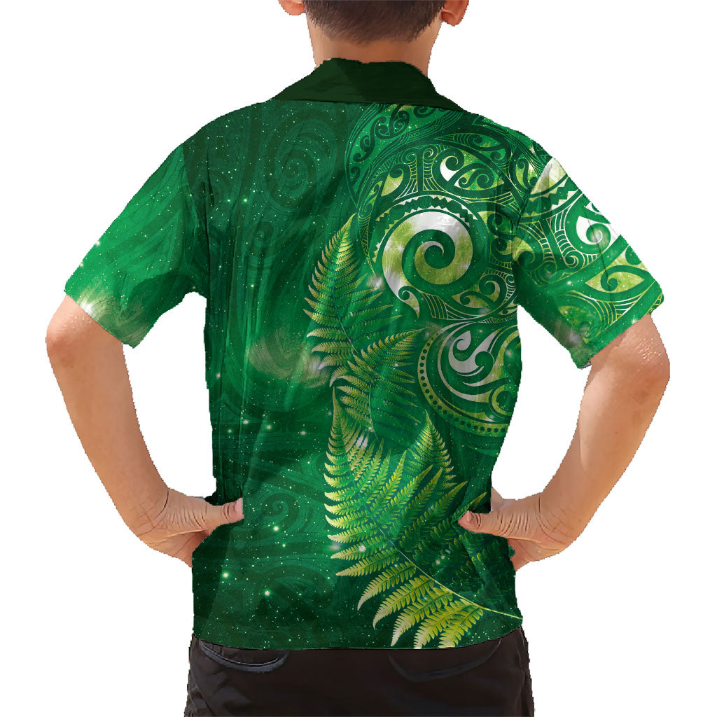 Aotearoa New Zealand New Year Family Matching Summer Maxi Dress and Hawaiian Shirt Tribal Koru Tattoo Green Galaxy Maori Silver Fern LT03 - Polynesian Pride