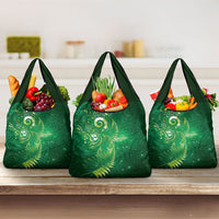 Aotearoa New Zealand New Year Grocery Bag Tribal Koru Tattoo Green Galaxy Maori Silver Fern LT03 3-pack One Size Green - Polynesian Pride