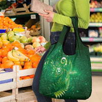 Aotearoa New Zealand New Year Grocery Bag Tribal Koru Tattoo Green Galaxy Maori Silver Fern LT03 - Polynesian Pride