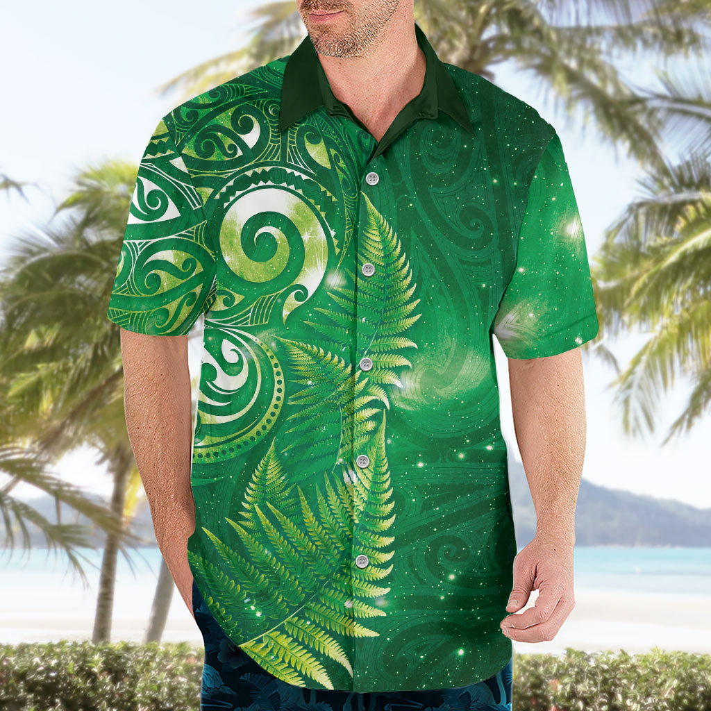 Aotearoa New Zealand New Year Hawaiian Shirt Tribal Koru Tattoo Green Galaxy Maori Silver Fern LT03 - Polynesian Pride