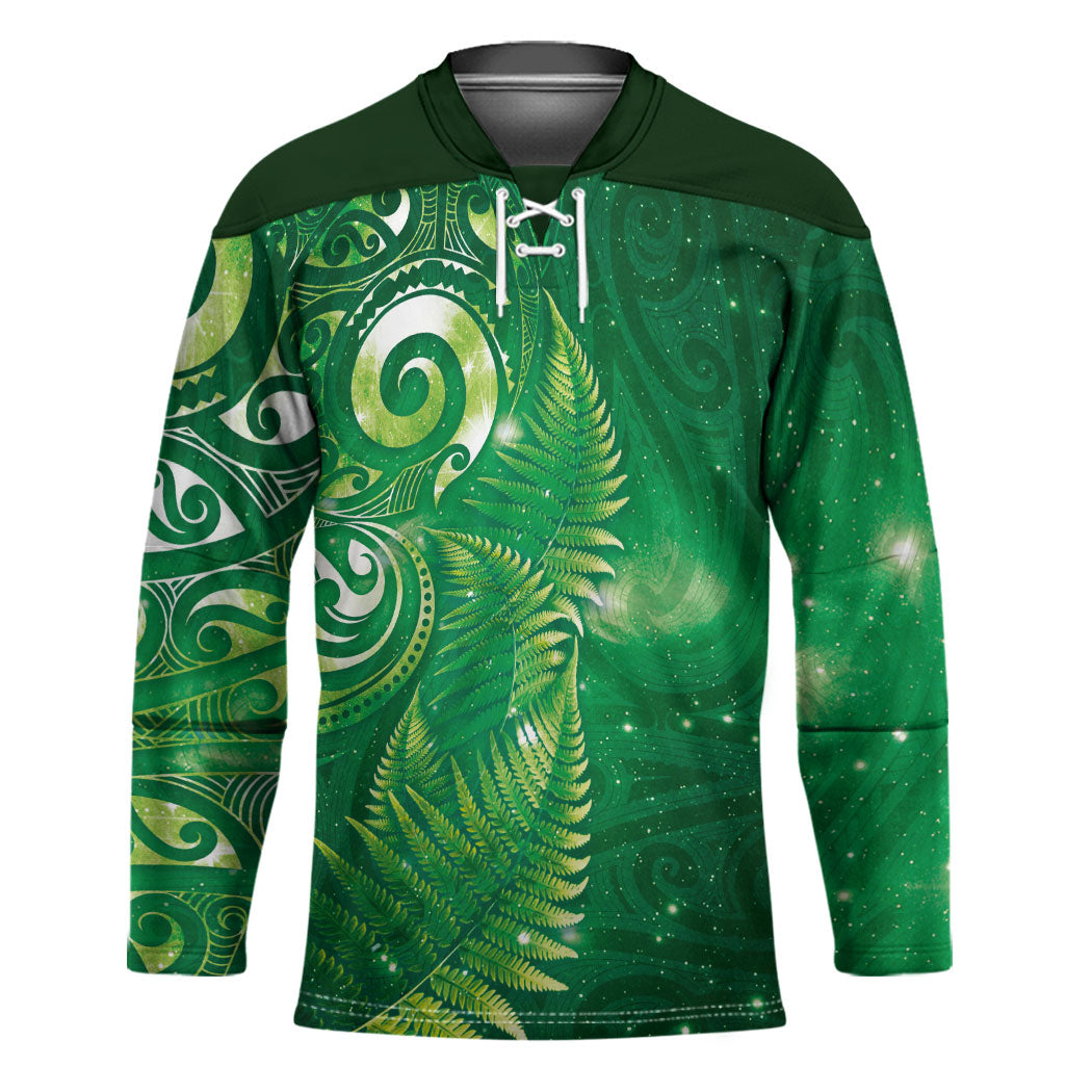 Aotearoa New Zealand New Year Hockey Jersey Tribal Koru Tattoo Green Galaxy Maori Silver Fern