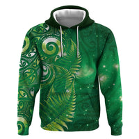 Aotearoa New Zealand New Year Hoodie Tribal Koru Tattoo Green Galaxy Maori Silver Fern LT03 Pullover Hoodie Green - Polynesian Pride