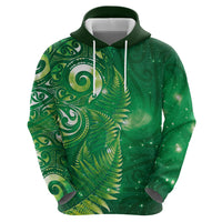 Aotearoa New Zealand New Year Hoodie Tribal Koru Tattoo Green Galaxy Maori Silver Fern LT03 - Polynesian Pride