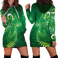Aotearoa New Zealand New Year Hoodie Dress Tribal Koru Tattoo Green Galaxy Maori Silver Fern LT03 - Polynesian Pride