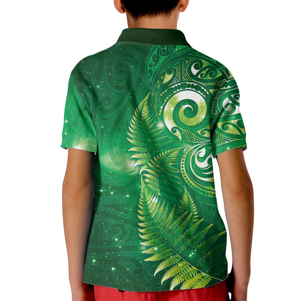 Aotearoa New Zealand New Year Kid Polo Shirt Tribal Koru Tattoo Green Galaxy Maori Silver Fern LT03 - Polynesian Pride