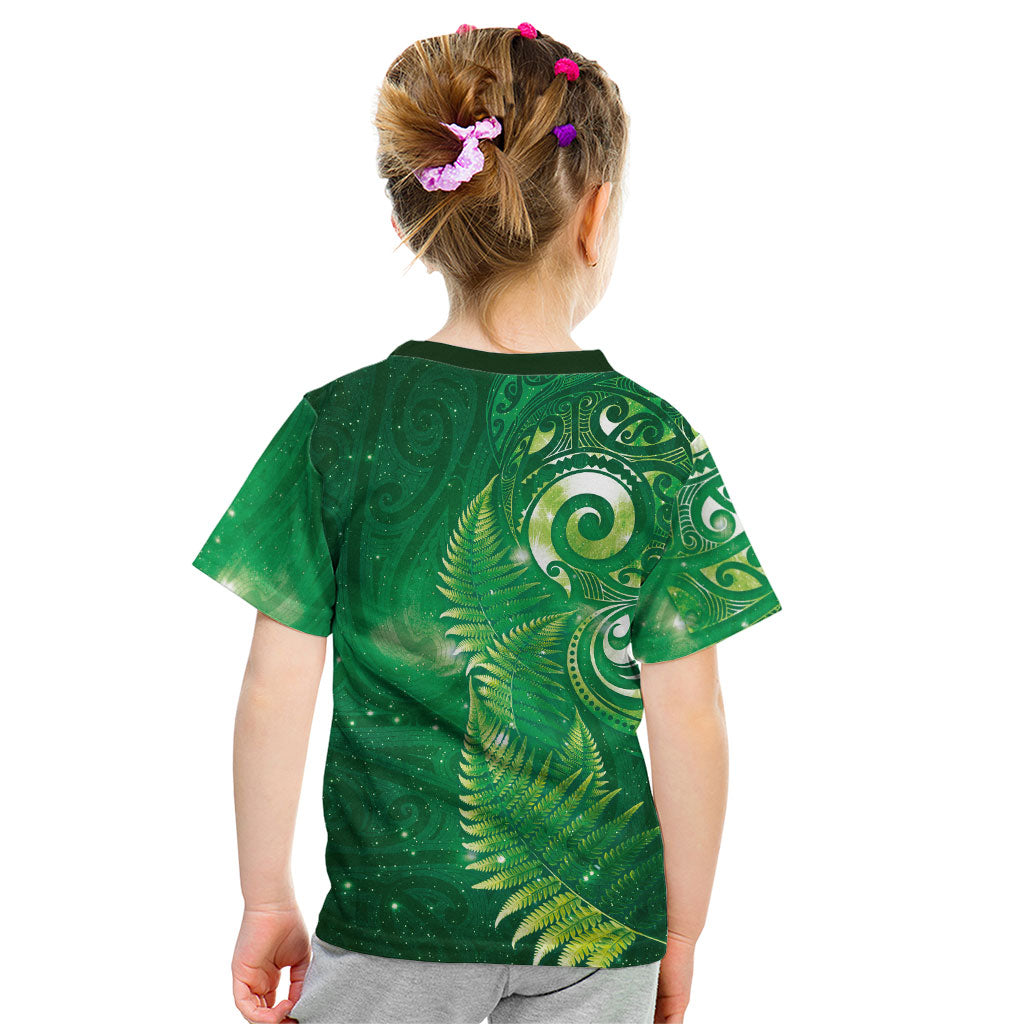 Aotearoa New Zealand New Year Kid T Shirt Tribal Koru Tattoo Green Galaxy Maori Silver Fern LT03 - Polynesian Pride