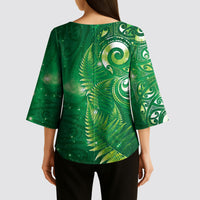 Aotearoa New Zealand New Year Kimono Sleeve Blouse Tribal Koru Tattoo Green Galaxy Maori Silver Fern LT03 - Polynesian Pride