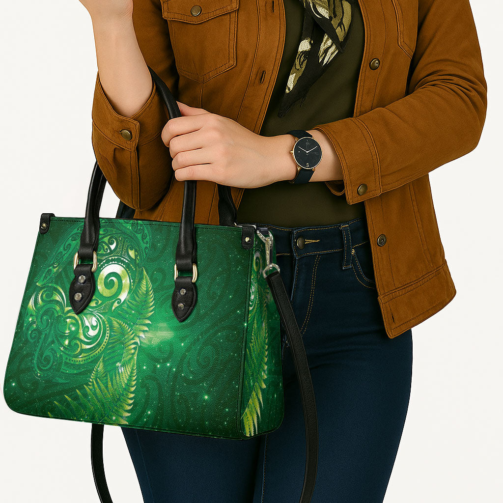 Aotearoa New Zealand New Year Leather Bag Tribal Koru Tattoo Green Galaxy Maori Silver Fern LT03 - Polynesian Pride