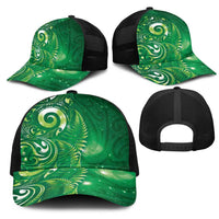 Aotearoa New Zealand New Year Mesh Trucker Cap Tribal Koru Tattoo Green Galaxy Maori Silver Fern