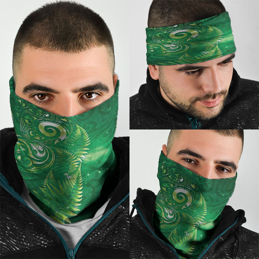 Aotearoa New Zealand New Year Neck Gaiter Tribal Koru Tattoo Green Galaxy Maori Silver Fern LT03 - Polynesian Pride