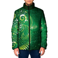 Aotearoa New Zealand New Year Padded Jacket Tribal Koru Tattoo Green Galaxy Maori Silver Fern