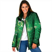 Aotearoa New Zealand New Year Padded Jacket Tribal Koru Tattoo Green Galaxy Maori Silver Fern