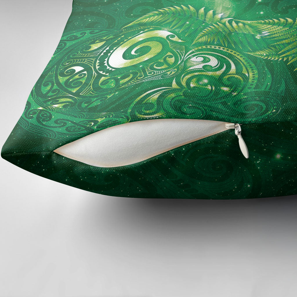 Aotearoa New Zealand New Year Pillow Cover Tribal Koru Tattoo Green Galaxy Maori Silver Fern LT03 - Polynesian Pride