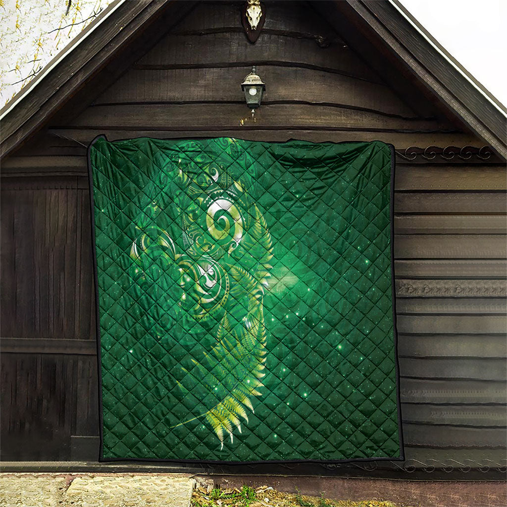 Aotearoa New Zealand New Year Quilt Tribal Koru Tattoo Green Galaxy Maori Silver Fern LT03 - Polynesian Pride