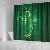 Aotearoa New Zealand New Year Shower Curtain Tribal Koru Tattoo Green Galaxy Maori Silver Fern
