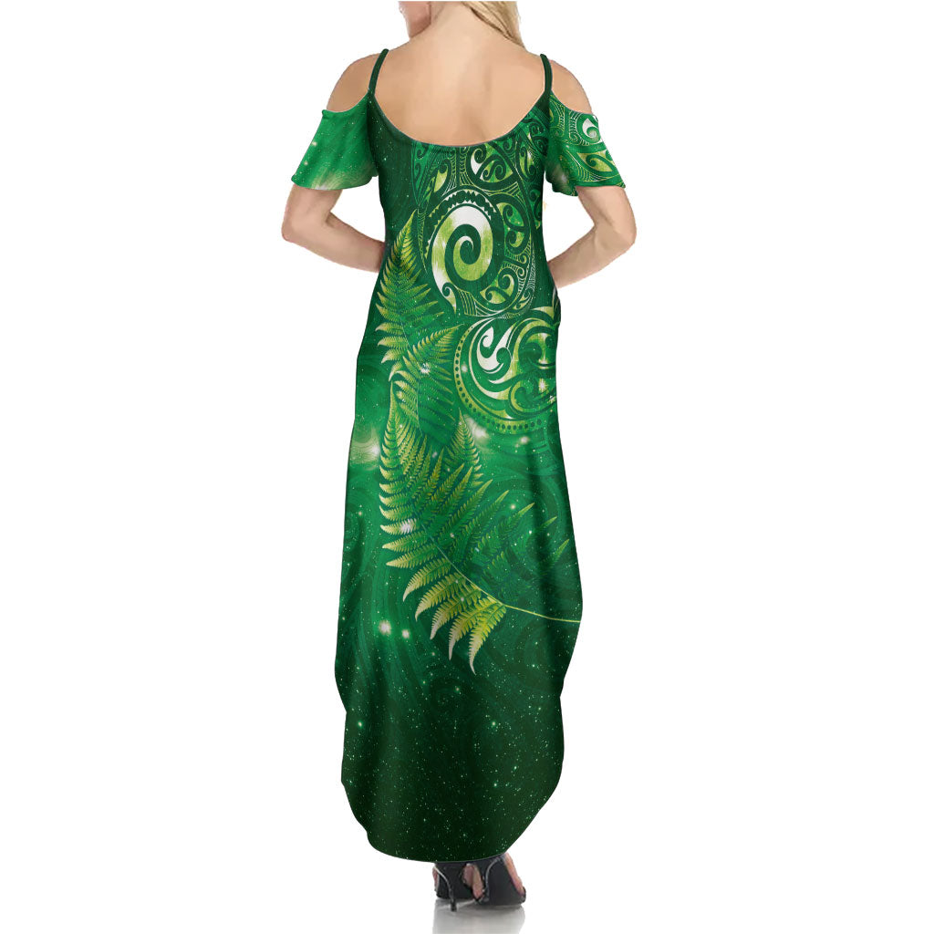 Aotearoa New Zealand New Year Summer Maxi Dress Tribal Koru Tattoo Green Galaxy Maori Silver Fern LT03 - Polynesian Pride
