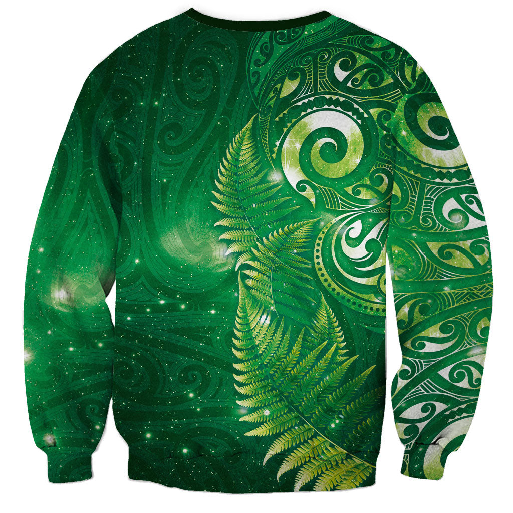 Aotearoa New Zealand New Year Sweatshirt Tribal Koru Tattoo Green Galaxy Maori Silver Fern