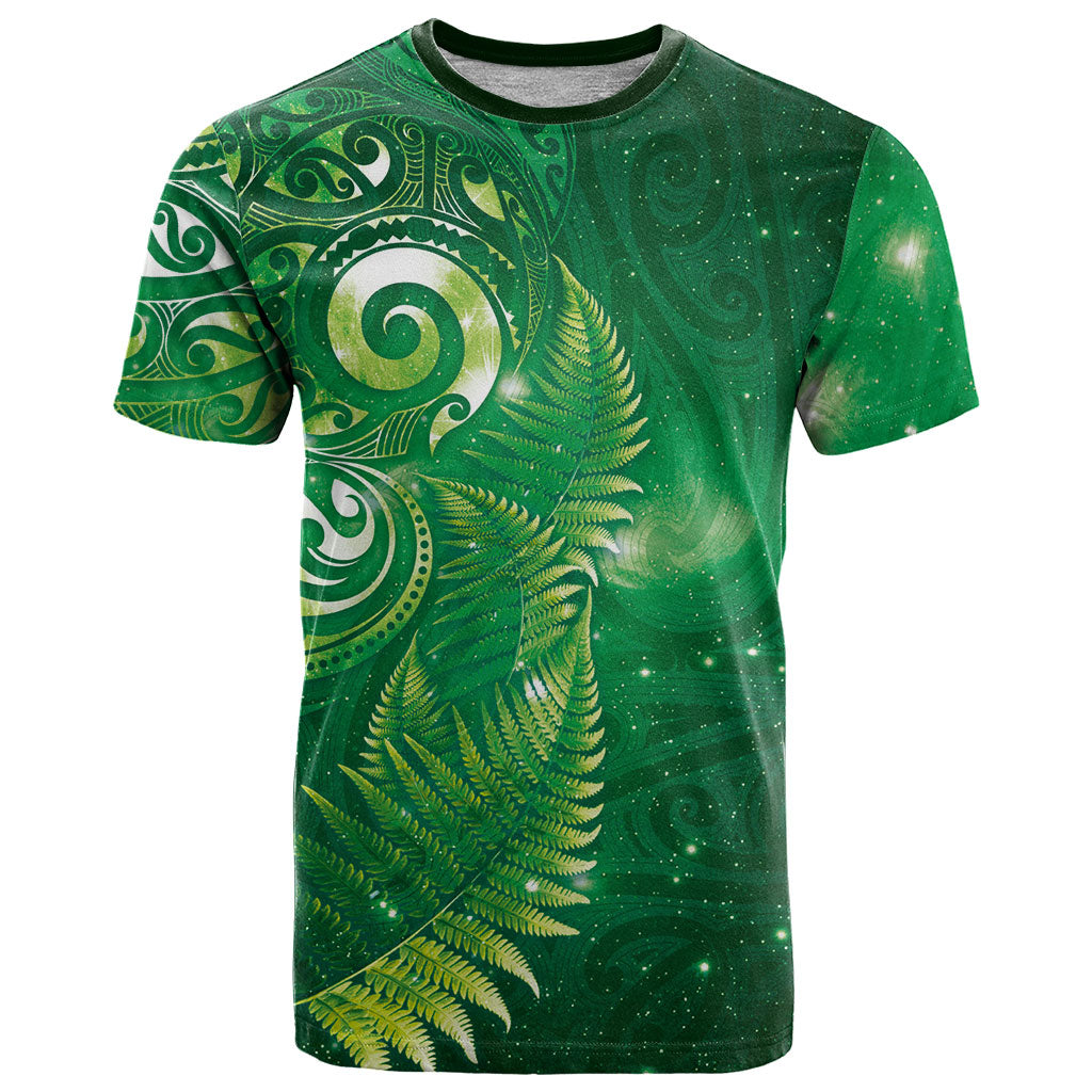 Aotearoa New Zealand New Year T Shirt Tribal Koru Tattoo Green Galaxy Maori Silver Fern LT03 Green - Polynesian Pride