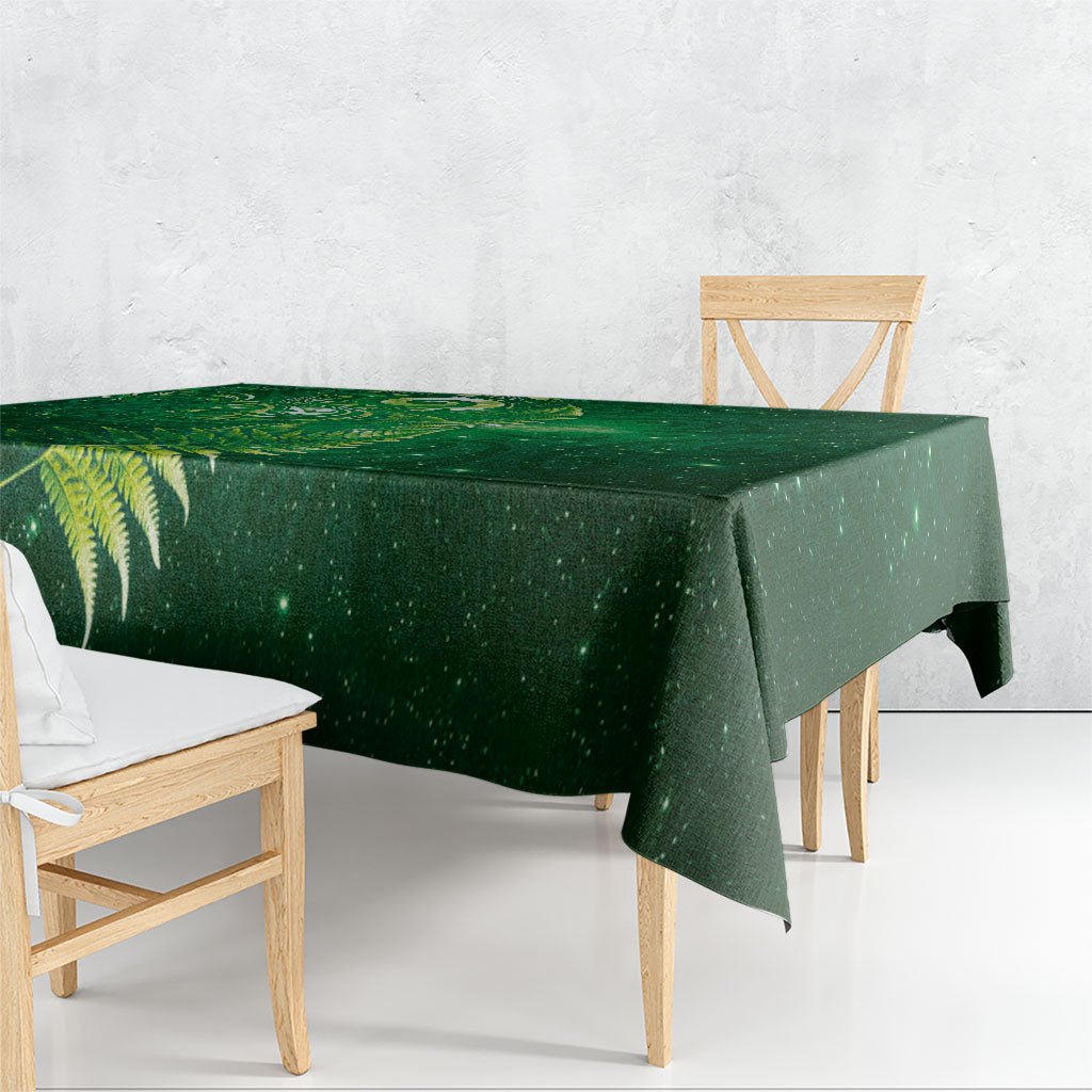 Aotearoa New Zealand New Year Tablecloth Tribal Koru Tattoo Green Galaxy Maori Silver Fern