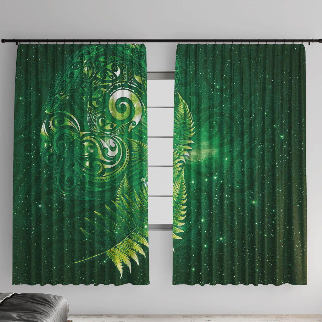 Aotearoa New Zealand New Year Window Curtain Tribal Koru Tattoo Green Galaxy Maori Silver Fern
