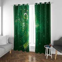 Aotearoa New Zealand New Year Window Curtain Tribal Koru Tattoo Green Galaxy Maori Silver Fern LT03 With Grommets Green - Polynesian Pride
