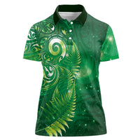 Aotearoa New Zealand New Year Women Polo Shirt Tribal Koru Tattoo Green Galaxy Maori Silver Fern LT03 Female Green - Polynesian Pride