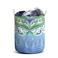Aotearoa New Zealand New Year Laundry Basket Maori Motifs with Silver Fern and Matariki Stars LT03 - Polynesian Pride