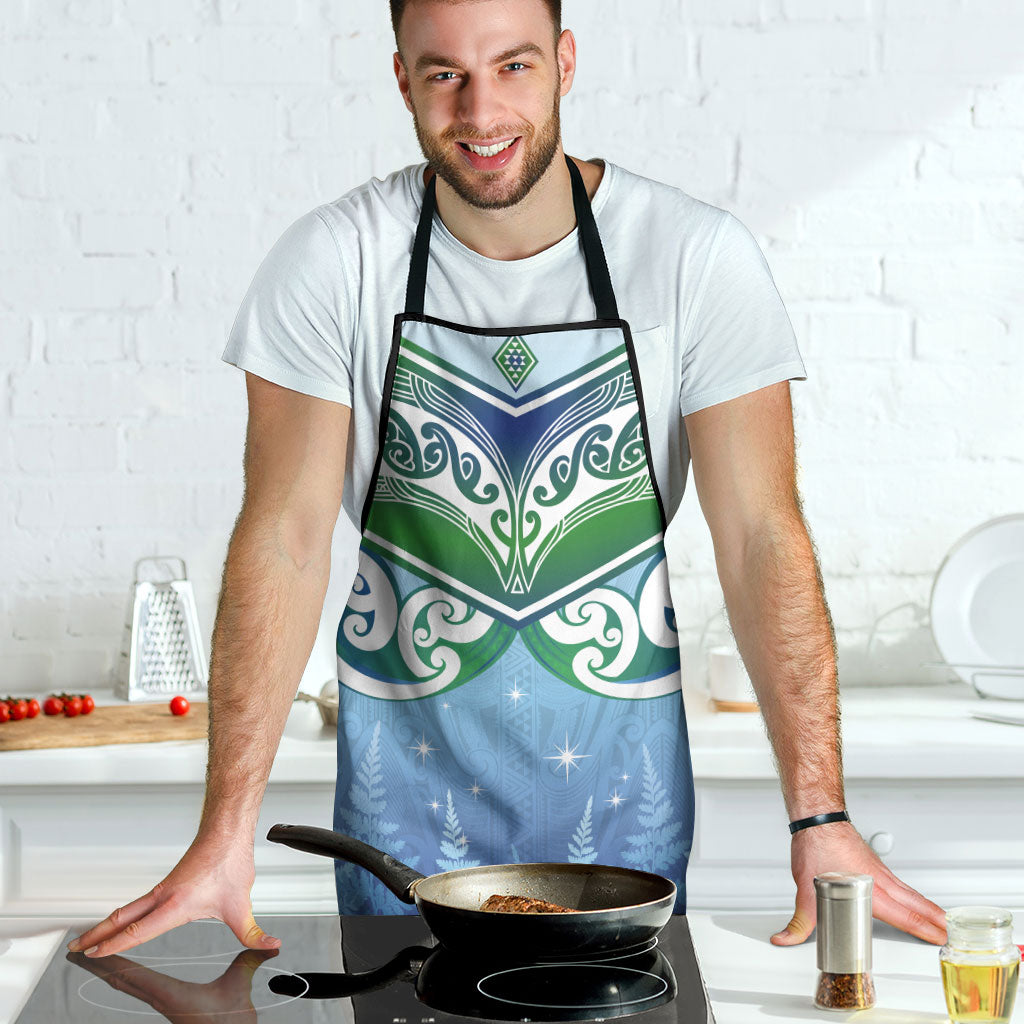 Aotearoa New Zealand New Year Apron Maori Motifs with Silver Fern and Matariki Stars LT03 - Polynesian Pride