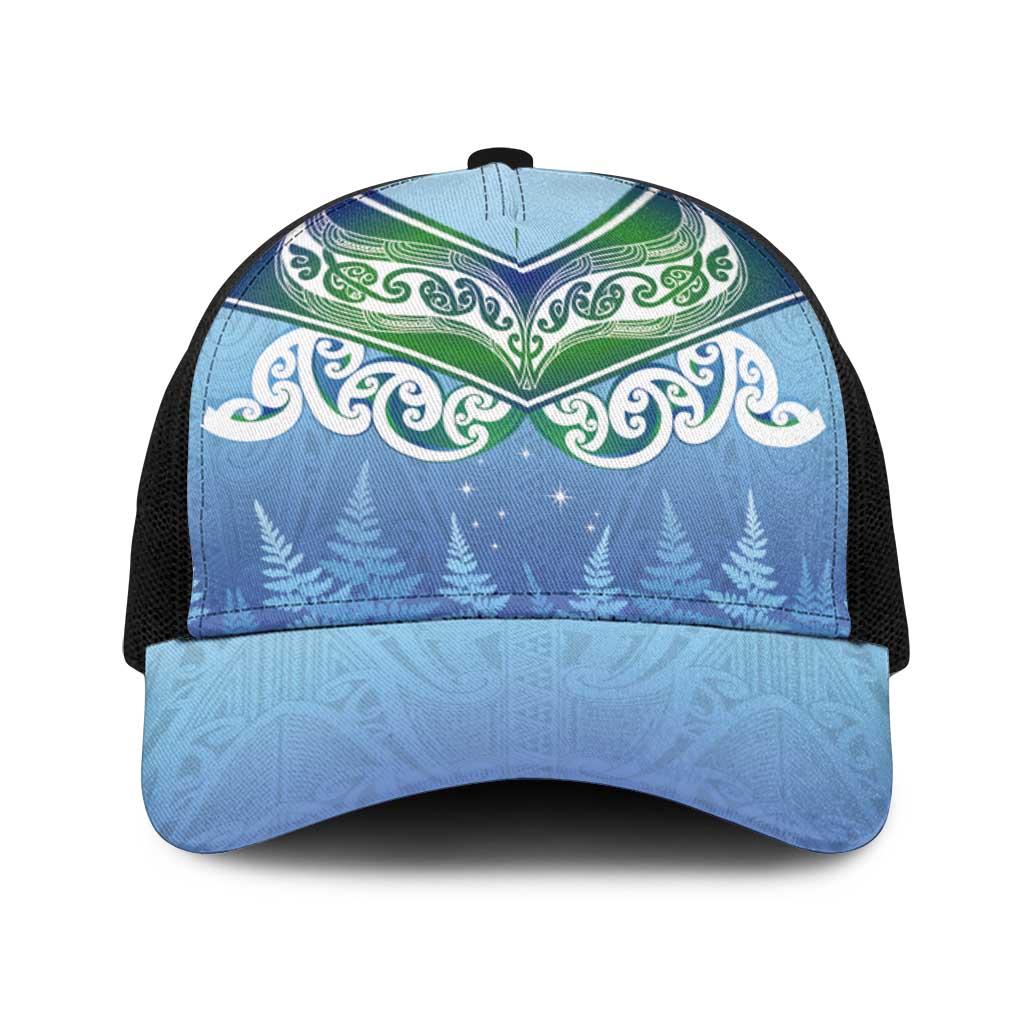 Aotearoa New Zealand New Year Baseball Net Cap Maori Motifs with Silver Fern and Matariki Stars LT03 One Size Black Multicolor - Polynesian Pride