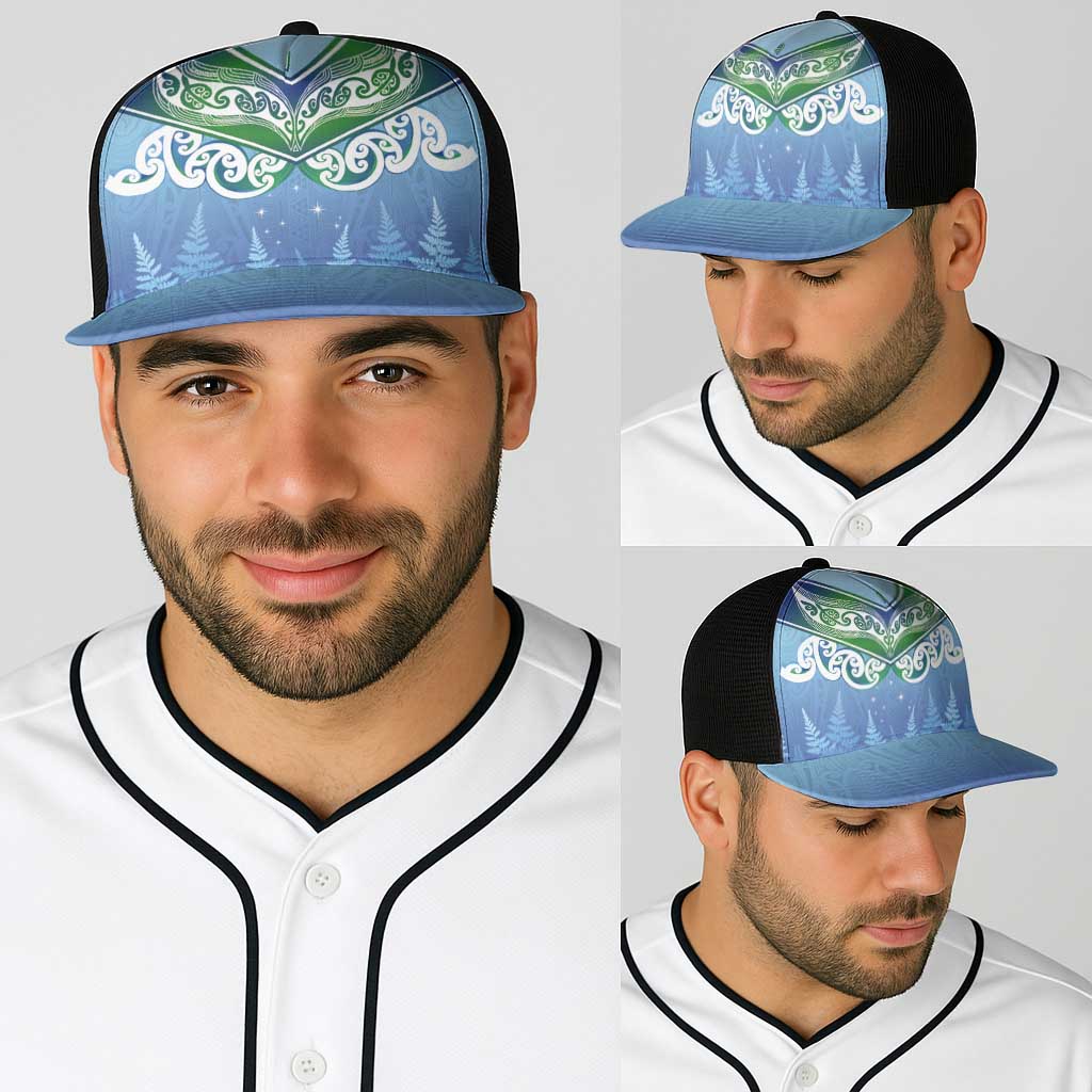 Aotearoa New Zealand New Year Baseball Net Cap Maori Motifs with Silver Fern and Matariki Stars LT03 - Polynesian Pride