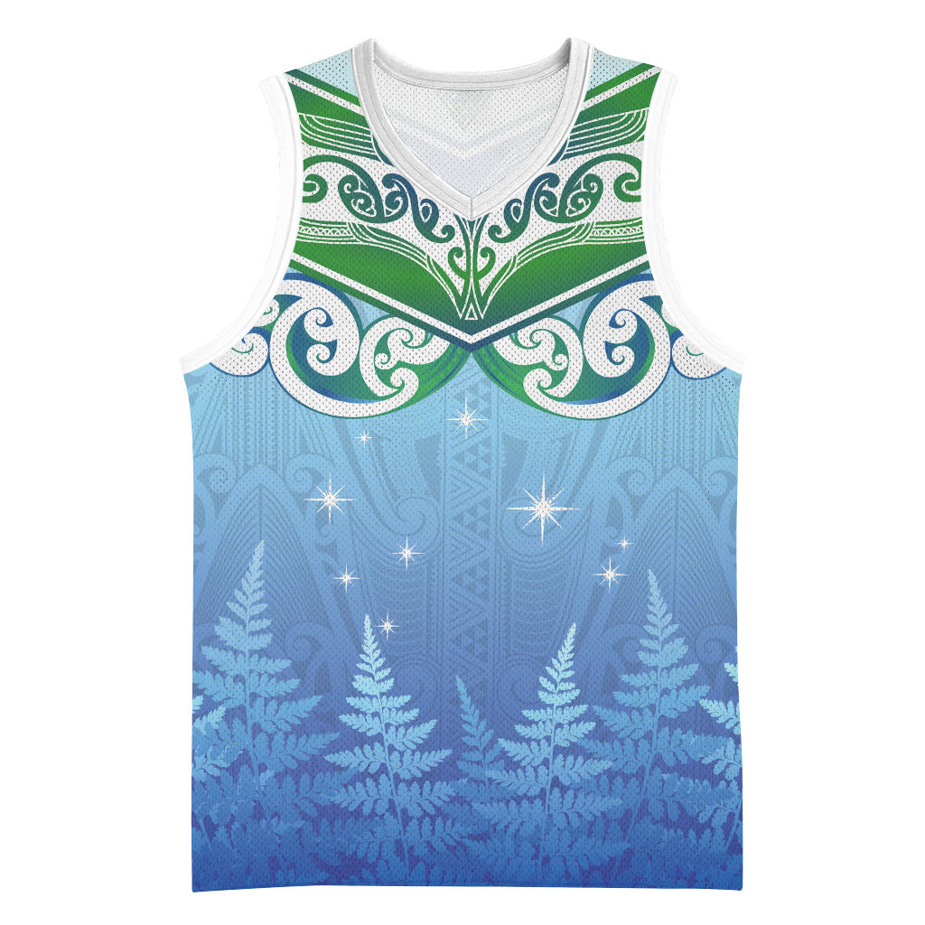Aotearoa New Zealand New Year Basketball Jersey Maori Motifs with Silver Fern and Matariki Stars LT03 Unisex Multicolor - Polynesian Pride