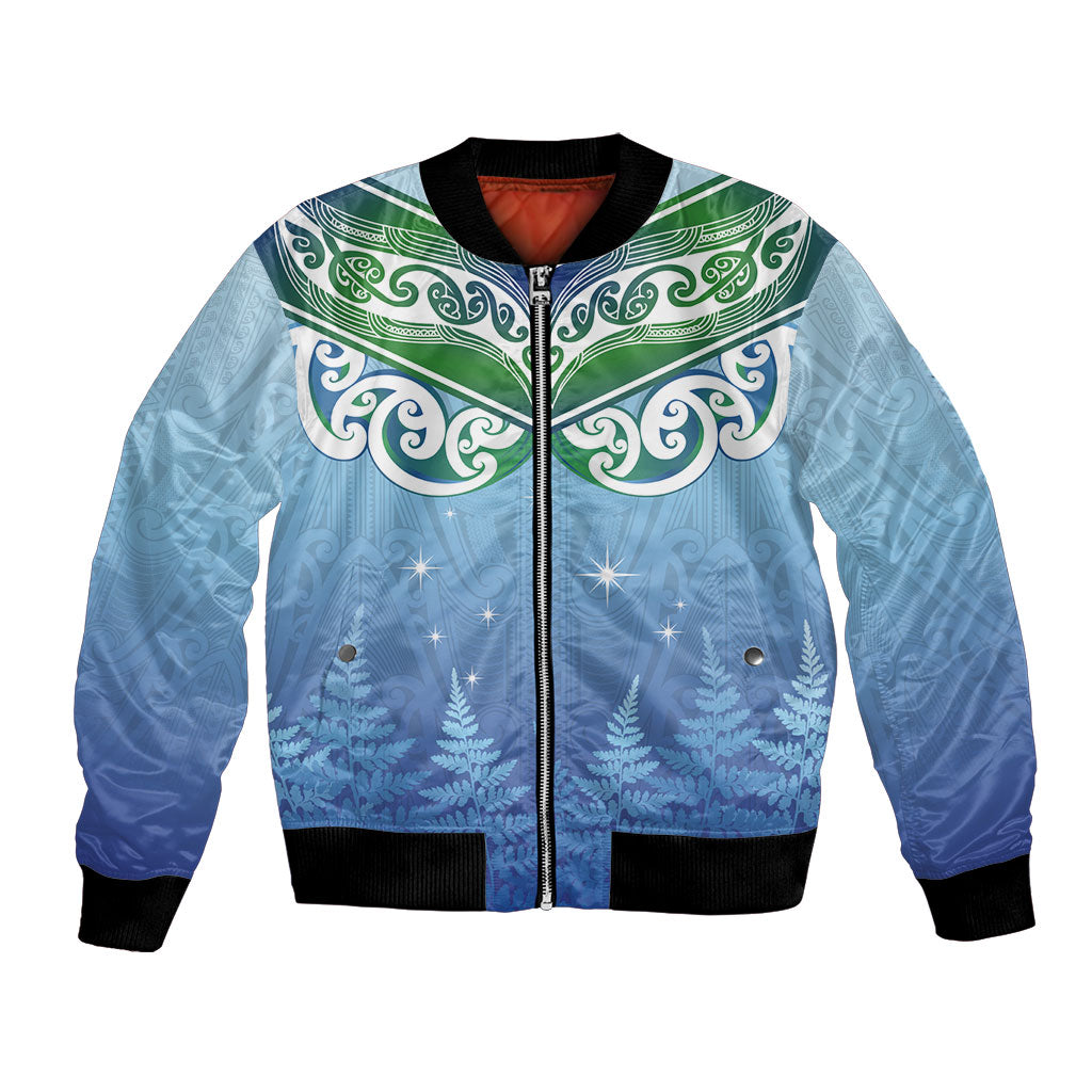 Aotearoa New Zealand New Year Bomber Jacket Maori Motifs with Silver Fern and Matariki Stars